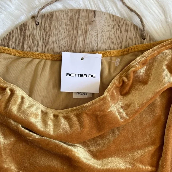NWT Better Be Women’s Velvet Off The Shoulder 2 Piece Bathing Suit SZ L🌊💛 - Picture 7 of 11